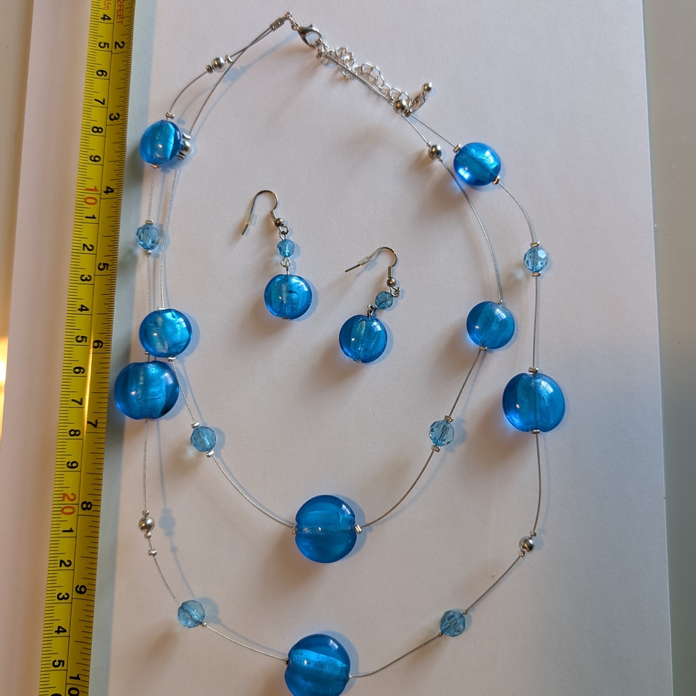 Elegant Blue Beaded Necklace and Earring Set